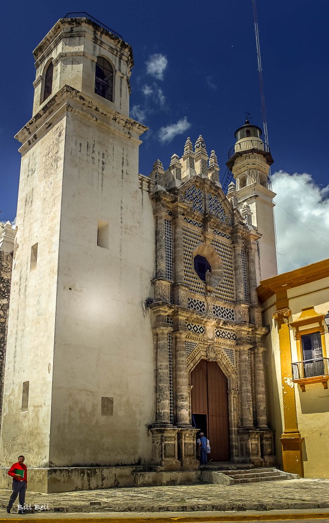 The stunning architecture of Campeche Cathedral, a testament to the city's rich colonial heritage and vibrant history.