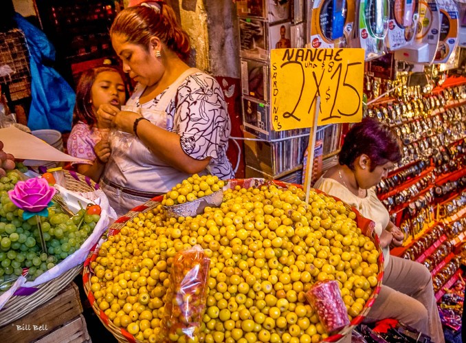 A vendor and her daughter prepare bags of nanche, a popular Mexican fruit, at a bustling market in Taxco. The town’s markets offer a glimpse into local life, brimming with fresh produce and handcrafted goods.