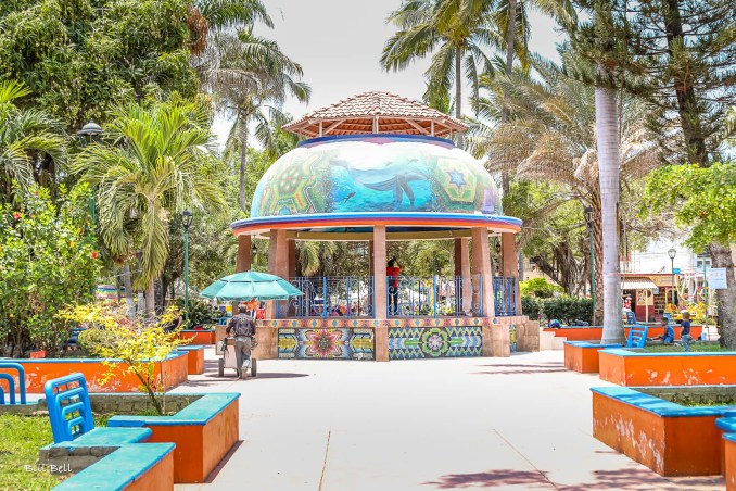  The vibrant and colorful gazebo in the town square of La Peñita de Jaltemba, a central gathering spot for locals and visitors alike.