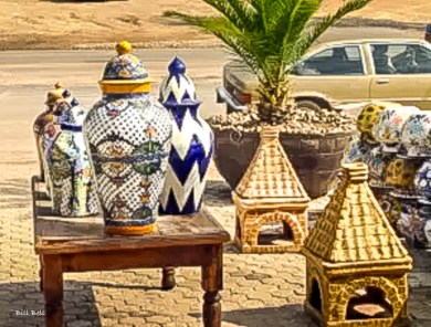 These colorful Talavera pottery geckos, adorned with floral designs, are displayed at a shop in Dolores Hidalgo, Guanajuato. This city is famous for its vibrant ceramics and rich cultural heritage.