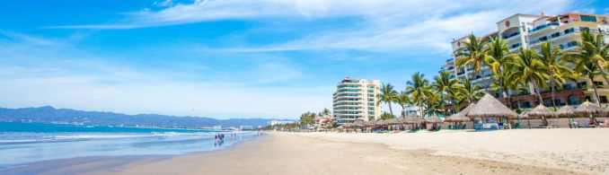 The pristine beaches of Nuevo Vallarta, Nayarit. A popular destination along the Riviera Nayarit, known for its upscale resorts, palm-lined shores, and long stretches of golden sand, offering a perfect setting for relaxation and water sports in the calm waters of Banderas Bay.