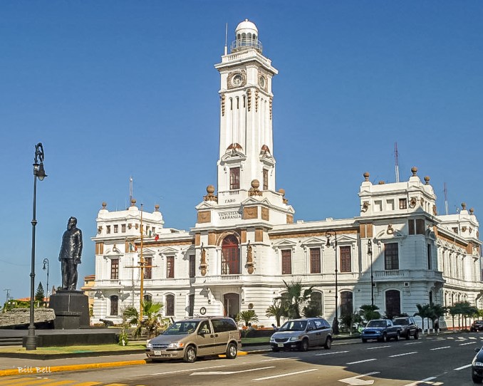 The iconic Faro Venustiano Carranza, a historic lighthouse in Veracruz, stands as a reminder of the city's naval and colonial history. This grand structure, located near the city's port, serves as a prominent landmark, blending Veracruz's maritime past with its vibrant present. © Bill Bell